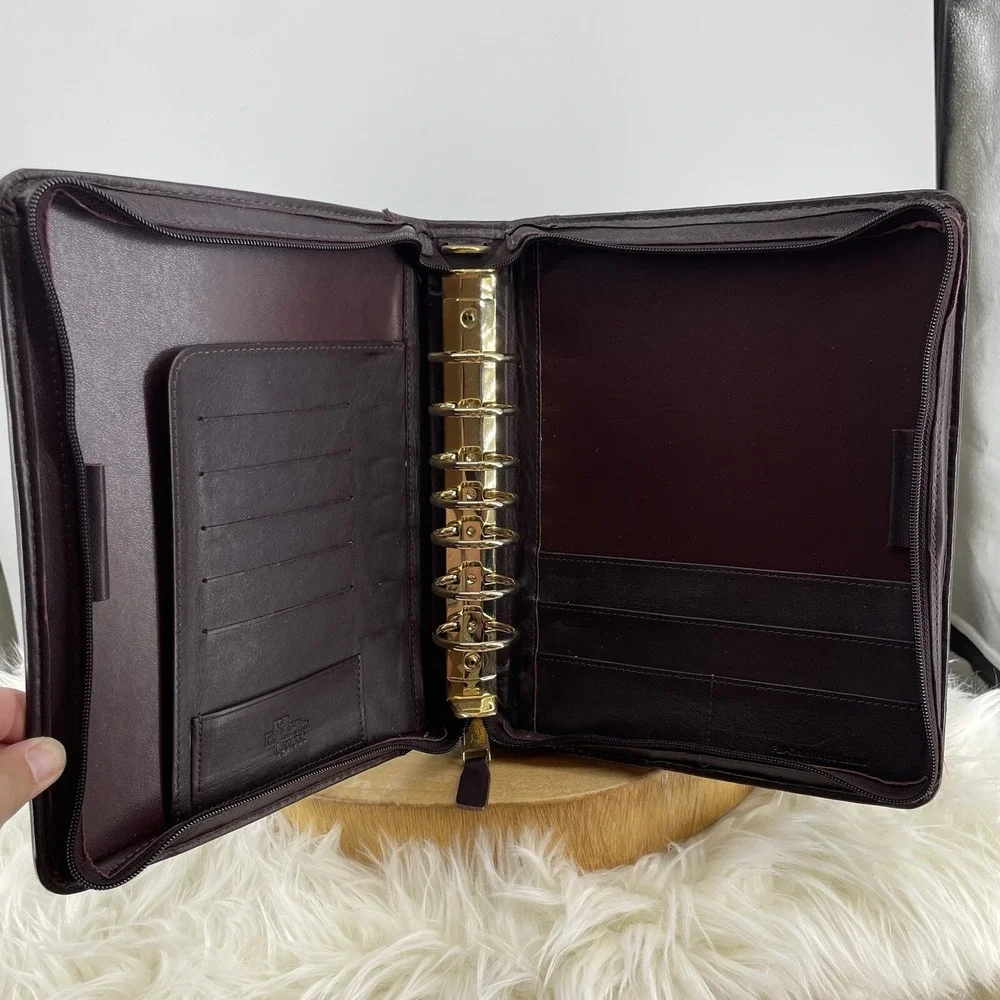 Vtg Franklin Quest Planner Binder‎ Brown Leather 7 Ring Notebook Zipper USA Made